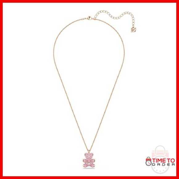 Rose Gold-Tone Crystal Teddy Bear Pendant Necklace, 16.88 Inches - Picture 3 of 8